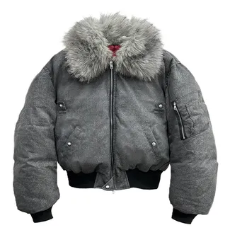 WANNA LAB Faux Fur Collar Bomber Jacket
