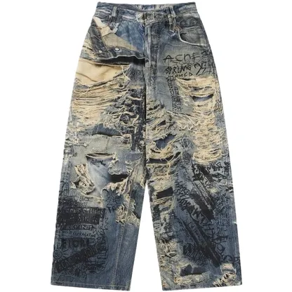 Acne Studios 2023M Torn Scribble Print Denim Jeans