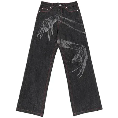 WANNA LAB Red Stitching Raw Denim Pants