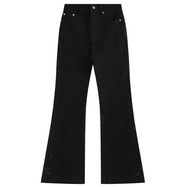noEmosen Embroidered Music Note Flared Jeans Black