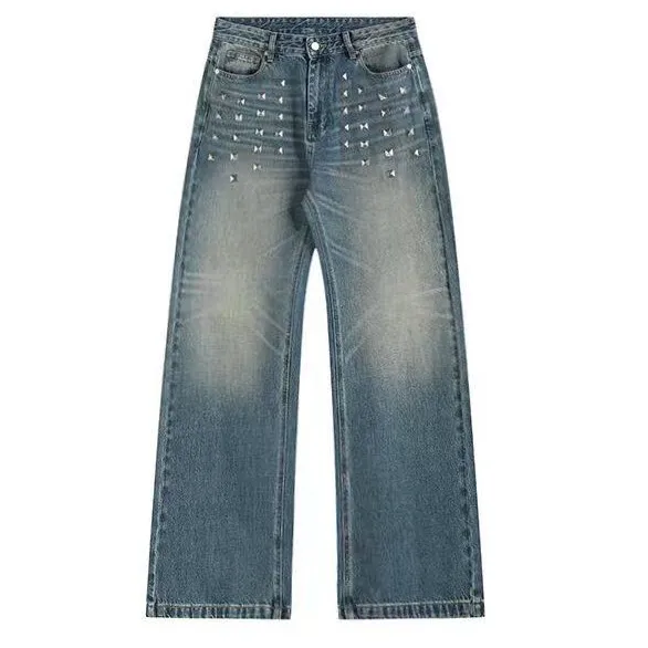 noEmosen Baggy Studded Jeans Blue