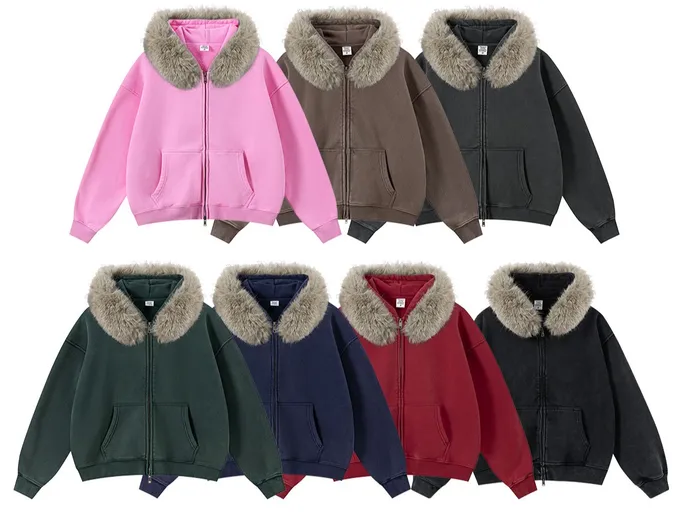 Unbranded Boxy Fit Faux Fur Zip-Up Hoodies